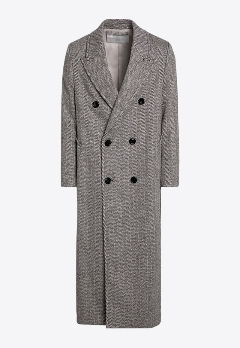 AMI PARIS Double-Breasted Herringbone Wool Coat Gray HCO107WV0054/P_AMI-2004