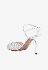 Aquazzura Hold Me 85 Metallic Leather Cage Sandals Silver HDMMIDS0-SSYCCC SILVER