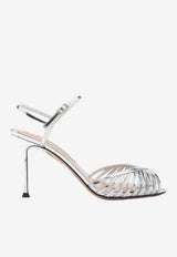 Aquazzura Hold Me 85 Metallic Leather Cage Sandals Silver HDMMIDS0-SSYCCC SILVER