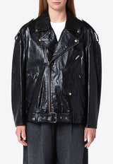 HALFBOY Leather Biker Jacket with Removable Belt Black HFW241WLBK066/P_HALF-999