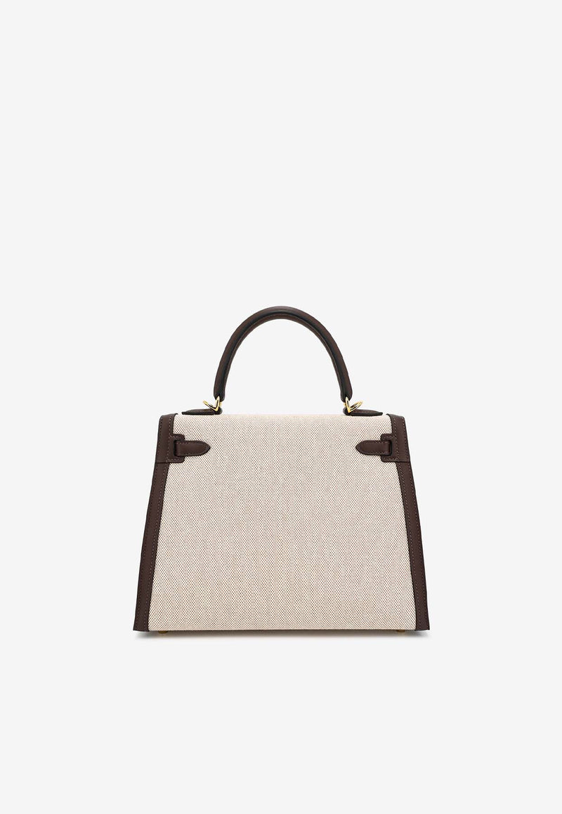Hermès Kelly 25 in Moka Toile H and Swift Leather with Gold Hardware