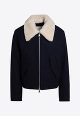 AMI PARIS Shearling-Collar Wool Cropped Jacket  Navy HJK060WV0049/P_AMI-4011