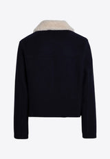 AMI PARIS Shearling-Collar Wool Cropped Jacket  Navy HJK060WV0049/P_AMI-4011