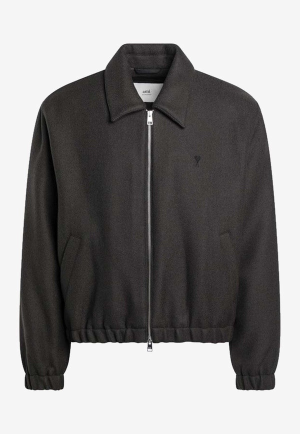 AMI PARIS Ami De Coeur Zip-Up Jacket  Gray HJK830WV0078/R_AMI-020