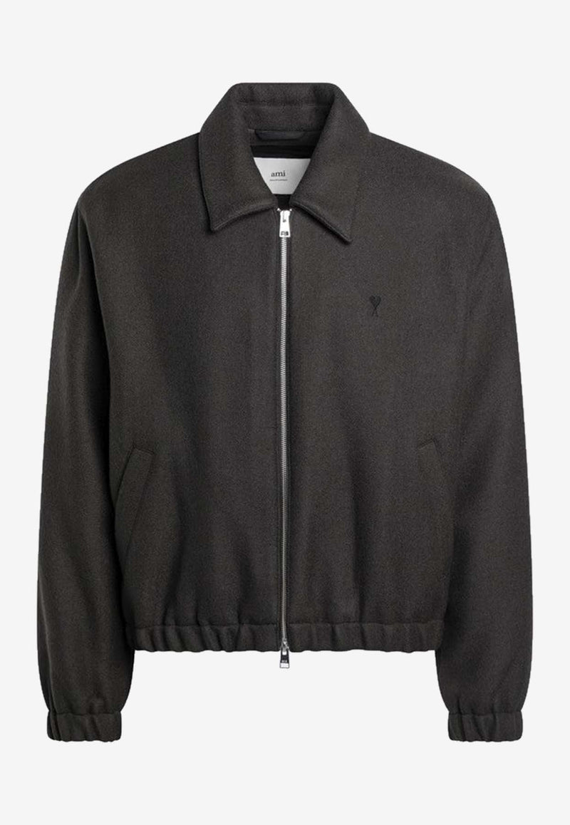 AMI PARIS Ami De Coeur Zip-Up Jacket  Gray HJK830WV0078/R_AMI-020