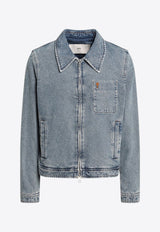 AMI PARIS Ami De Coeur Denim Zip-Up Jacket Light Blue HJK835DE0046/R_AMI-480