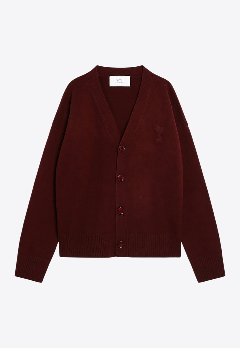 AMI PARIS Ami De Coeur Wool Cardigan Burgundy HKC371KN0071/R_AMI-692