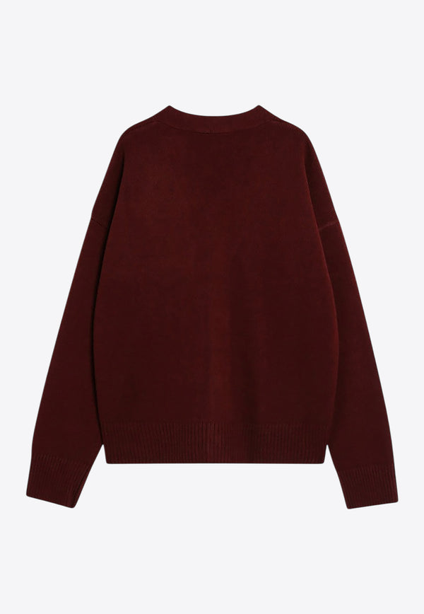AMI PARIS Ami De Coeur Wool Cardigan Burgundy HKC371KN0071/R_AMI-692