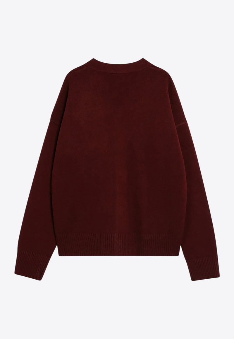 AMI PARIS Ami De Coeur Wool Cardigan Burgundy HKC371KN0071/R_AMI-692