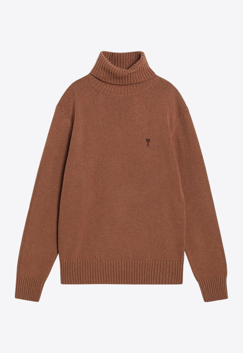AMI PARIS Ami De Coeur Cashmere Turtleneck Sweater Brown HKS831005/R_AMI-216