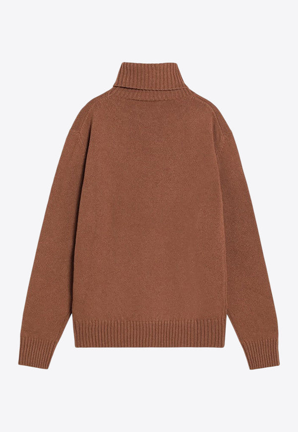 AMI PARIS Ami De Coeur Cashmere Turtleneck Sweater Brown HKS831005/R_AMI-216