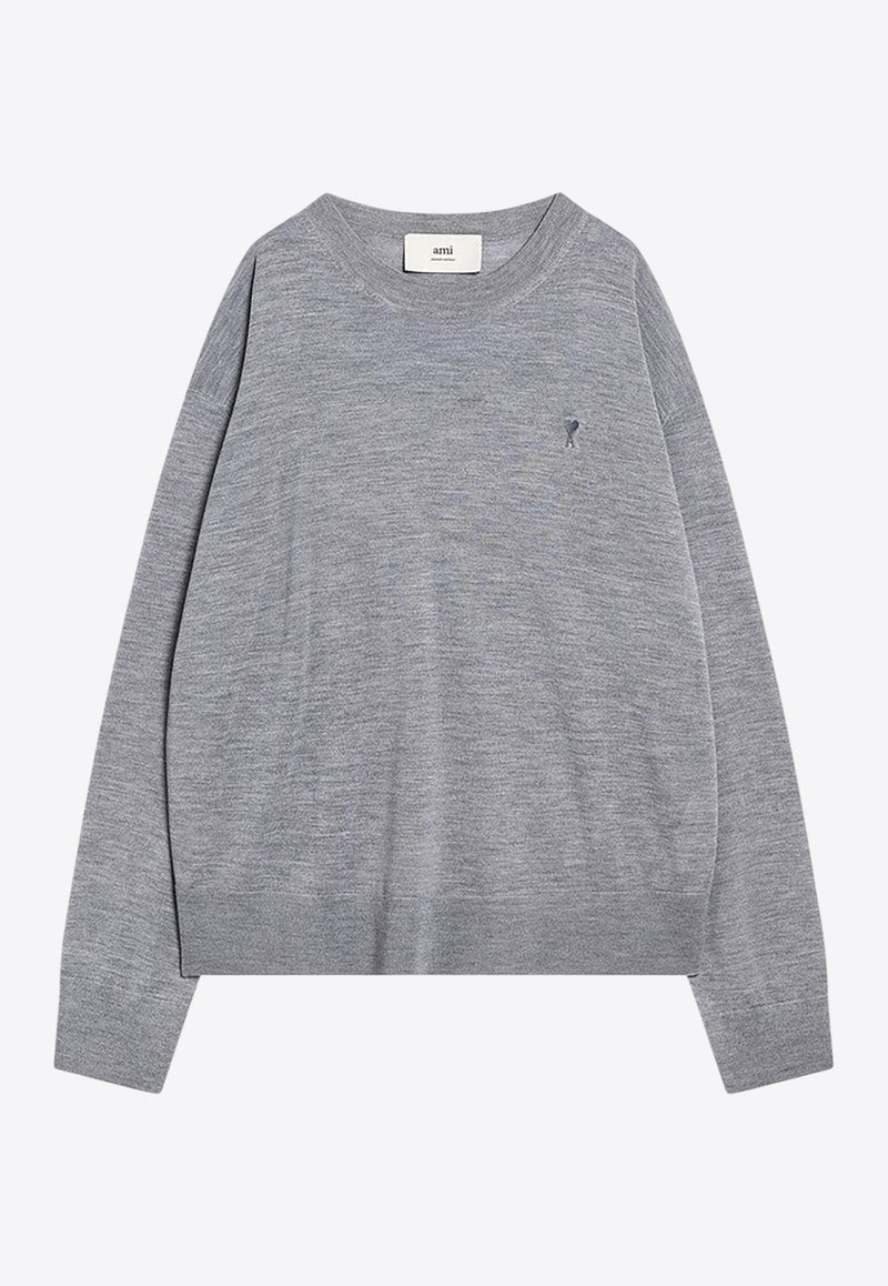 AMI PARIS Ami De Coeur Wool and Silk Sweater Gray HKS834KN0066/R_AMI-050