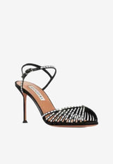 Aquazzura Hold Me 85 Crystal Cage Sandals Black HMCMIDS0-SAT000 BLACK