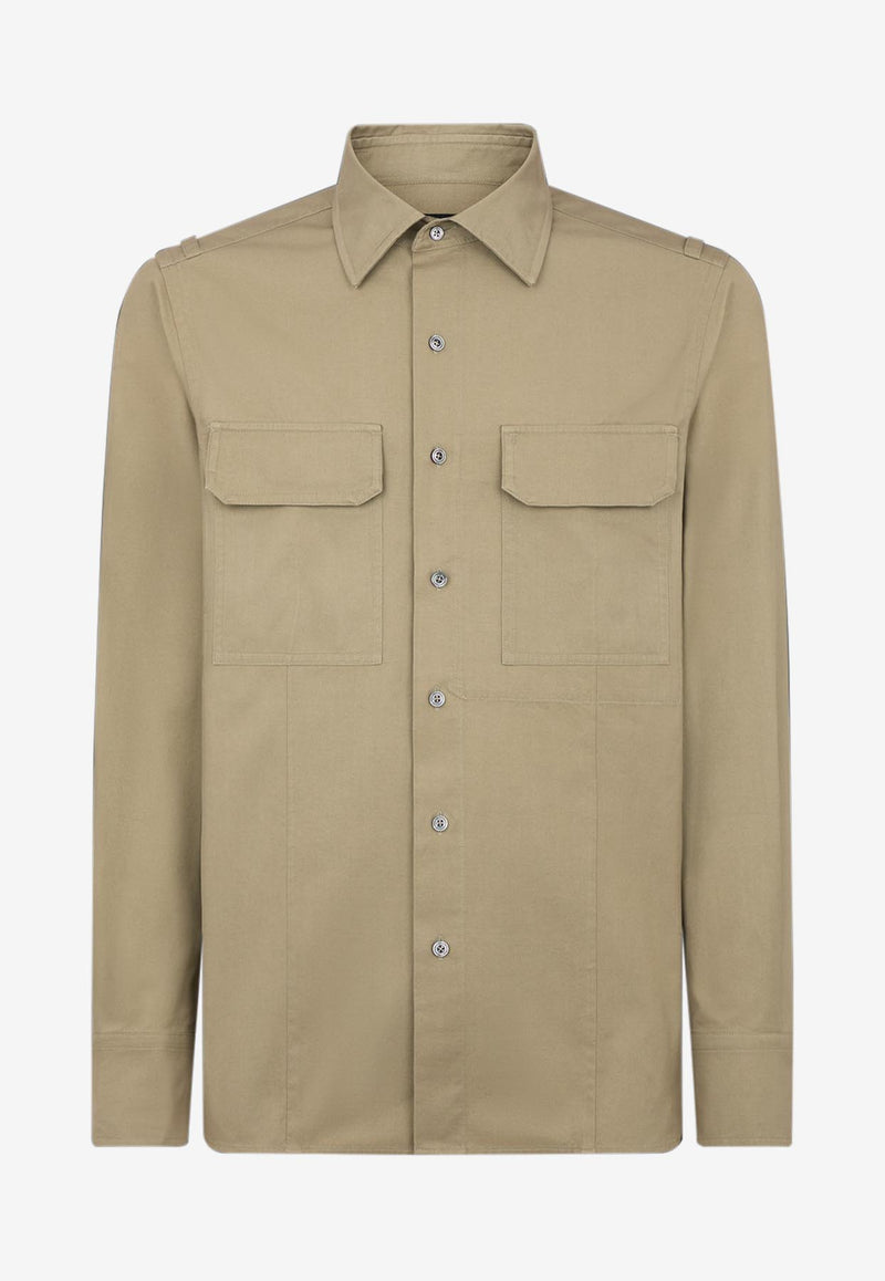 Tom Ford Twill Long-Sleeved Military Shirt Khaki HME008-FMC226 FG330