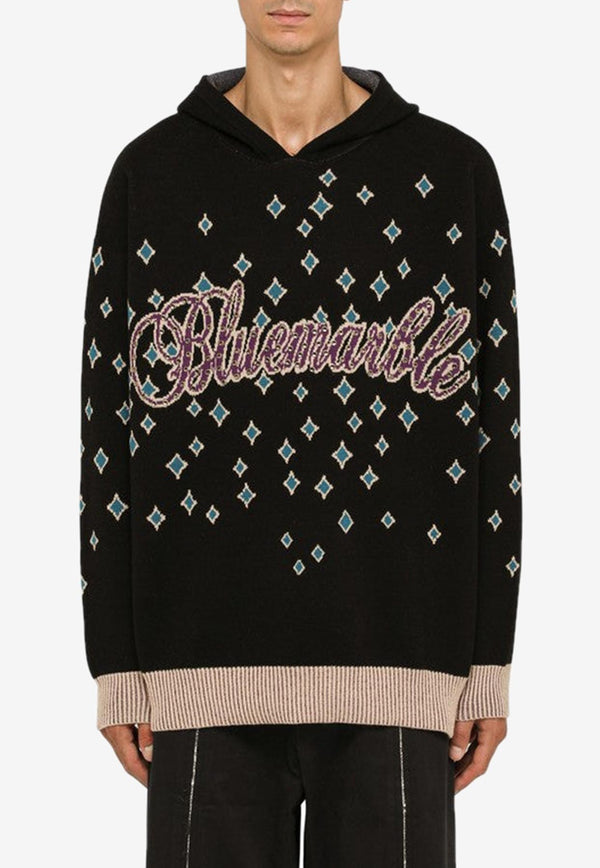 Bluemarble Knitted Rhinestone-Embellished Hooded Sweatshirt HO10KN18B23BLK/N_BLUEM-BLACK