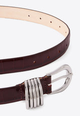 Déhanche Hollyhock Croc-Effect Leather Belt Bordeaux HOLLY-CRO_BORDEAUX