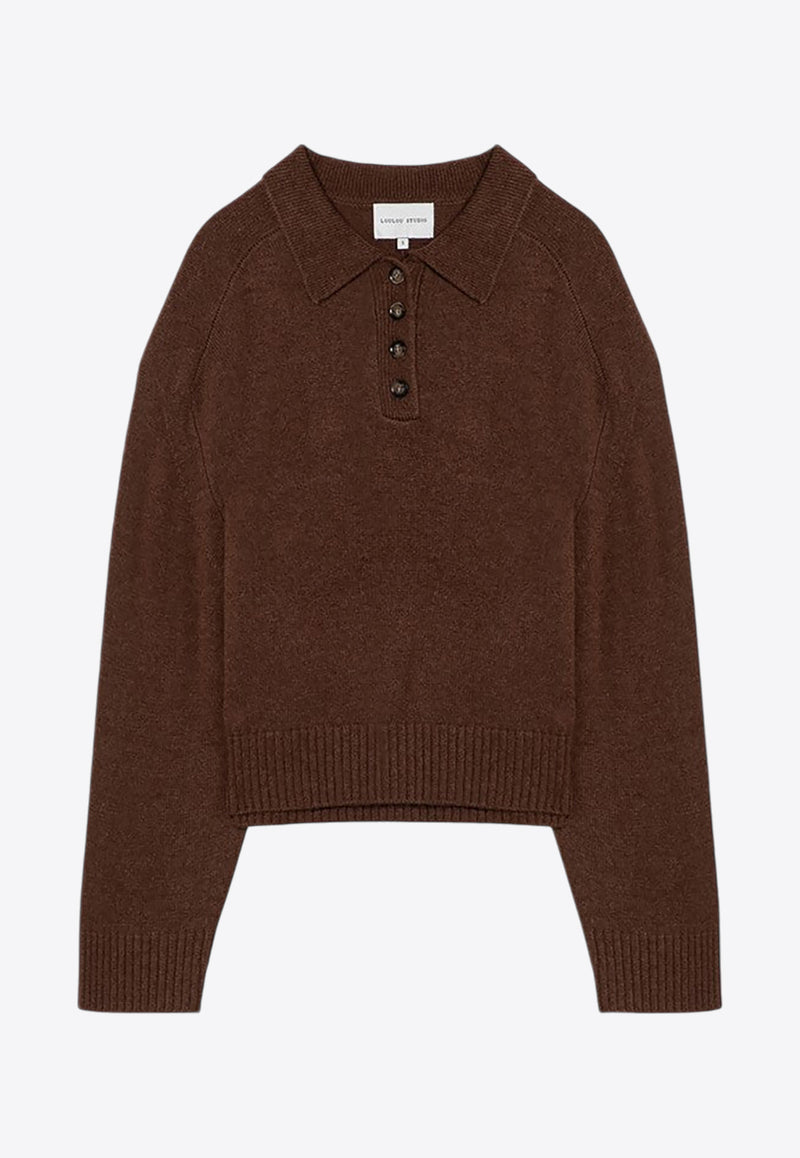 Loulou Studio Homere Cashmere Knit Polo Sweater Brown HOMEREWS/P_LOULO-MO