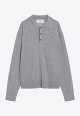 AMI PARIS Ami De Coeur Wool Polo Sweater Gray HPL406KN0066/R_AMI-050