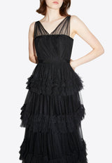 Huishan Zhang Caitlin Tiered Tulle Gown Black HPW240119BLACK