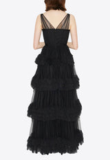 Huishan Zhang Caitlin Tiered Tulle Gown Black HPW240119BLACK