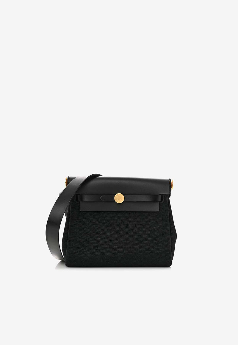 Mini Herbag Zip Retourne 20 in Black Canvas and Fauve Hunter with Gold Hardware