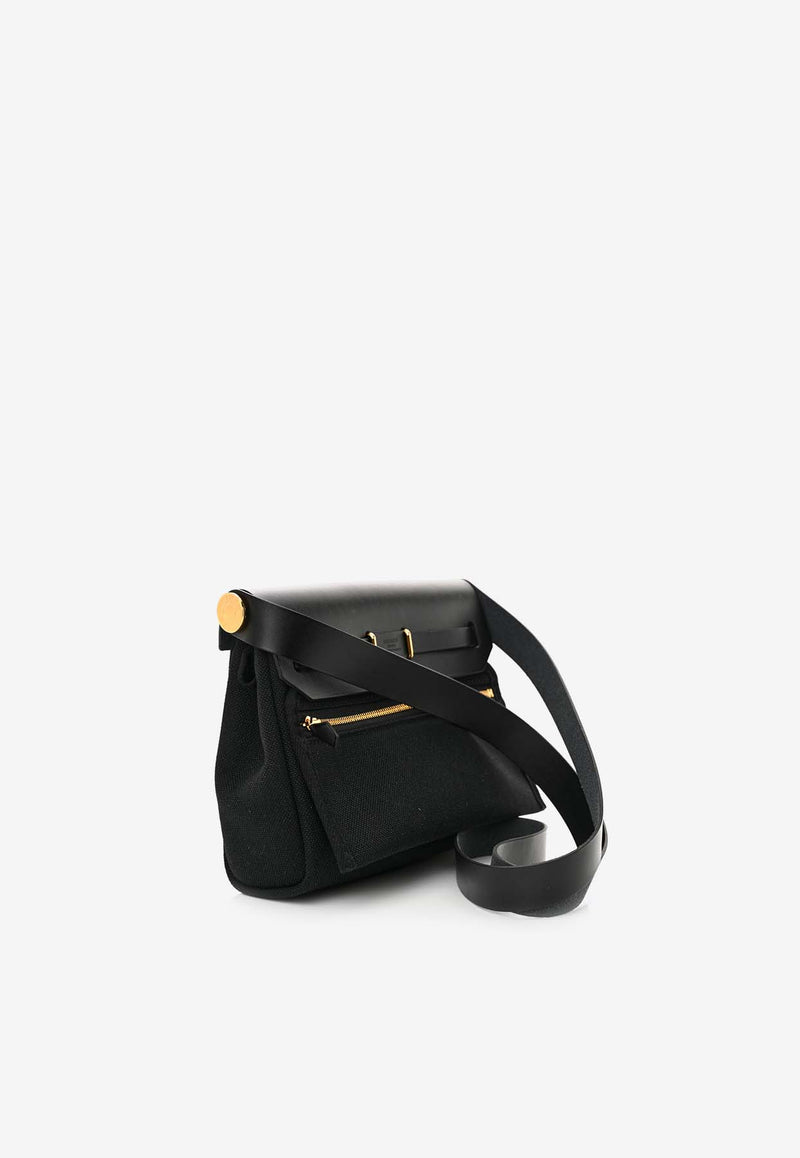 Mini Herbag Zip Retourne 20 in Black Canvas and Fauve Hunter with Gold Hardware