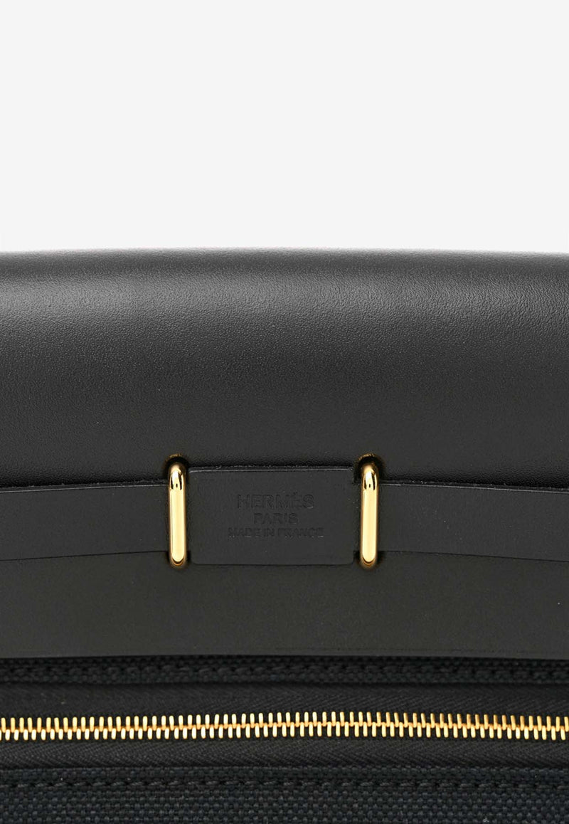 Mini Herbag Zip Retourne 20 in Black Canvas and Fauve Hunter with Gold Hardware