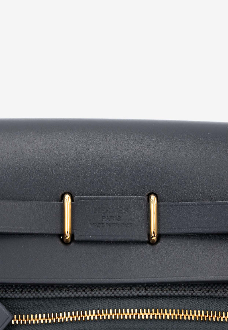 Mini Herbag Zip Retourne 20 in Ardoise Canvas and Hunter with Gold Hardware