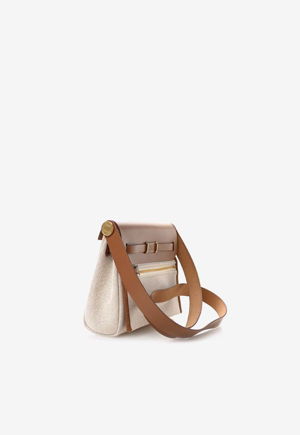 Mini Herbag Zip Retourne 20 in Ecru and Beige Military Toile and Fauve Hunter with Gold Hardware