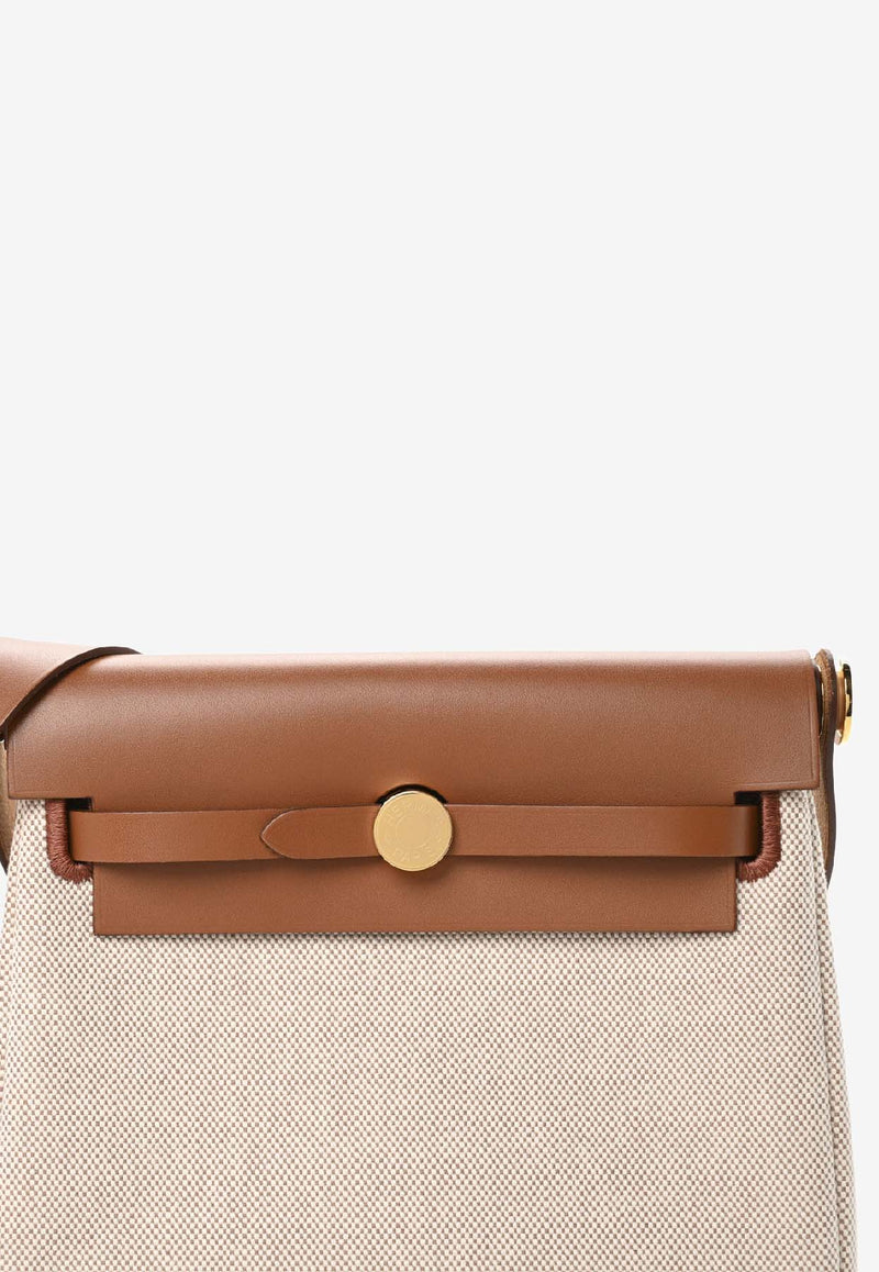 Mini Herbag Zip Retourne 20 in Ecru and Beige Military Toile and Fauve Hunter with Gold Hardware