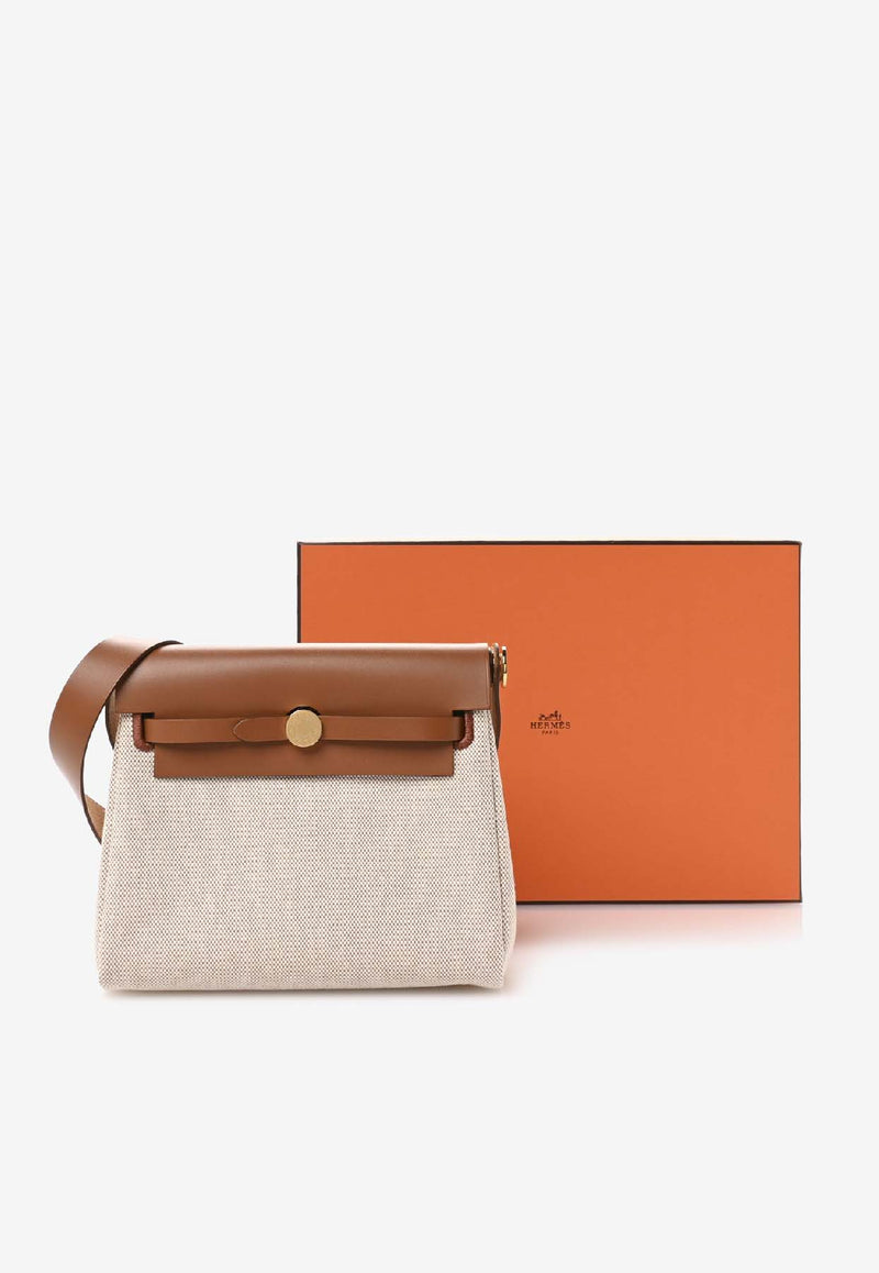 Mini Herbag Zip Retourne 20 in Ecru and Beige Military Toile and Fauve Hunter with Gold Hardware