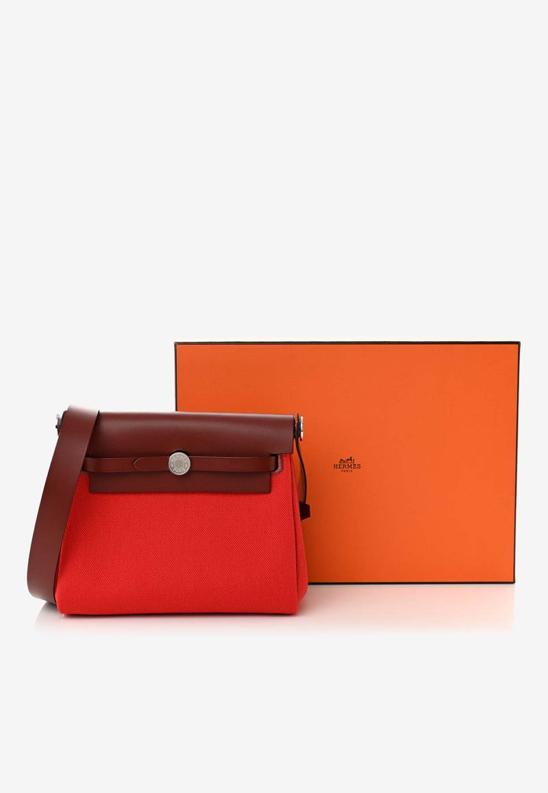 Mini Herbag Zip Retourne 20 in Rouge Piment Military Toile and Rouge H Hunter with Palladium Hardware