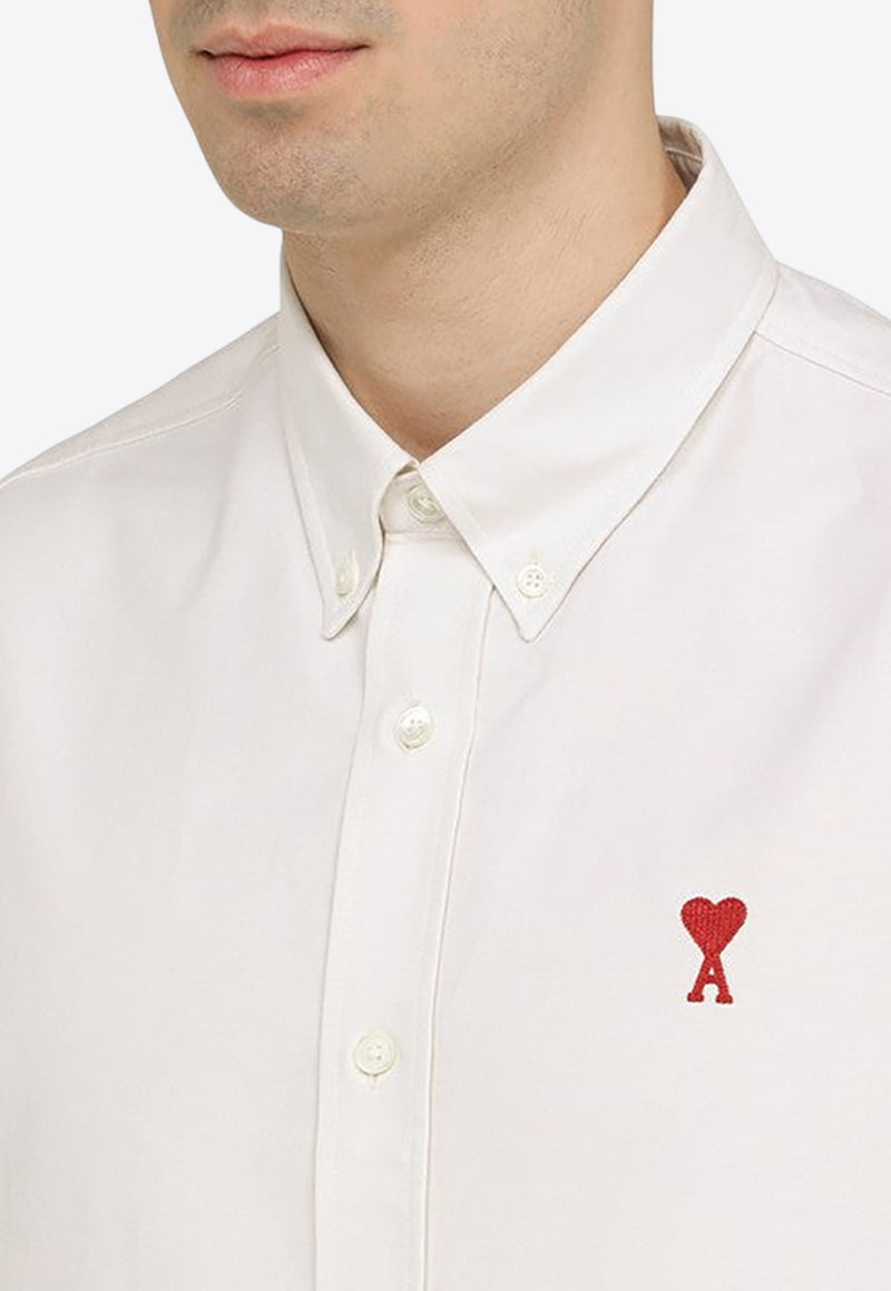 AMI PARIS Logo Embroidered Short-Sleeved Shirt White HSH230CO0031/O_AMI-193