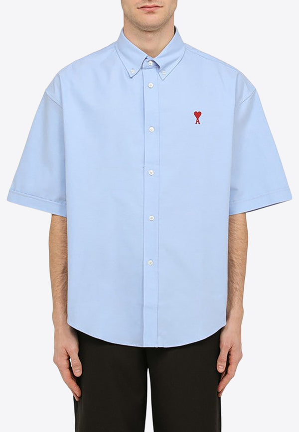 AMI PARIS Logo Embroidered Short-Sleeved Shirt Blue HSH230CO0031/O_AMI-484