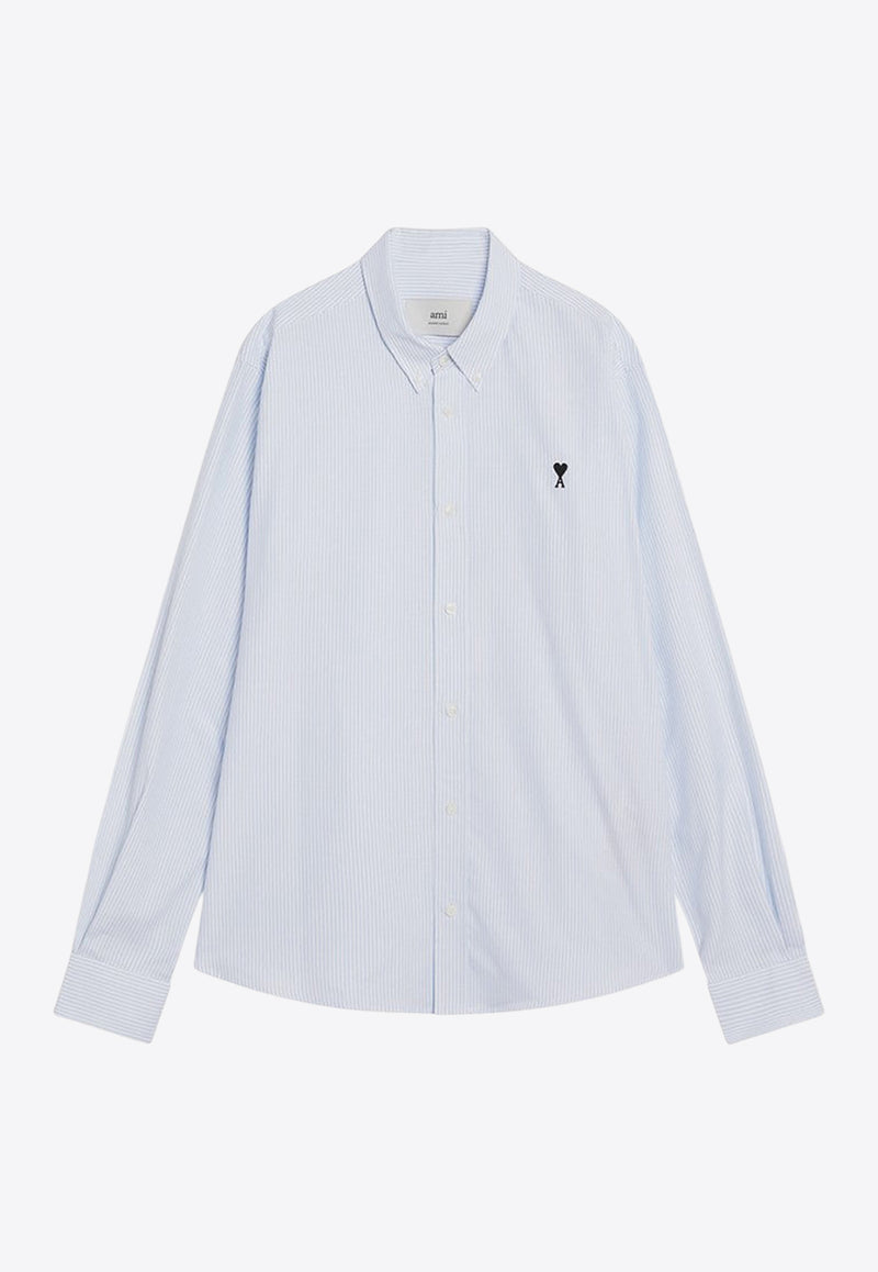 AMI PARIS Ami De Coeur Pinstripe Shirt Light Blue HSH763CO0087/R_AMI-475