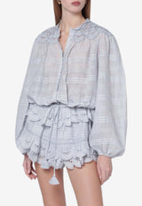 Isabel Marant Etoile Polly Blouse with Floral-Lace Light Blue HT0767FAD1J05E/S_ISAET-30LU