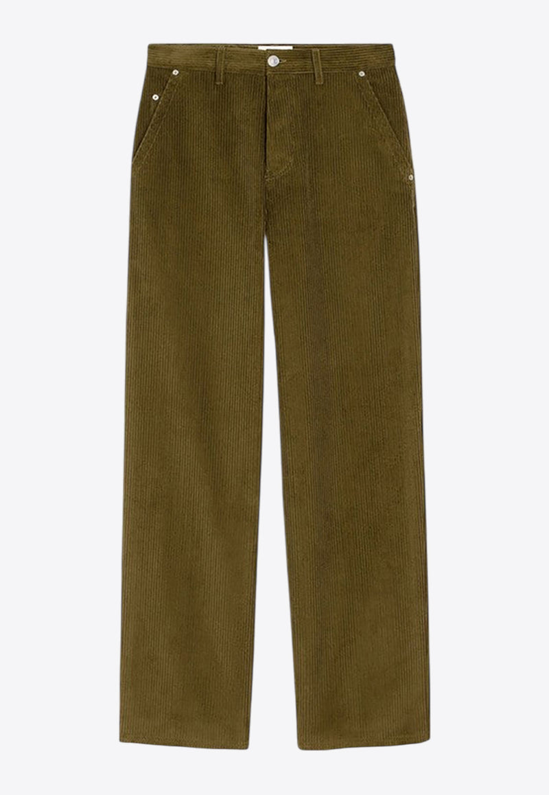 AMI PARIS Logo Patch Corduroy Pants Khaki HTR830CO0131/R_AMI-298