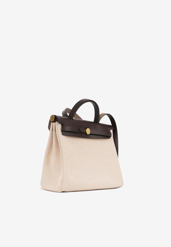 Hermès Herbag 31 in Beige Quadrille Toile and Ebene Hunter Leather with Gold Hardware