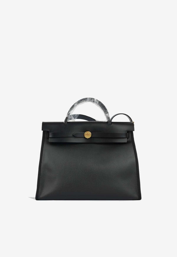 Hermès Herbag 31 in Noir Berline Toile and Hunter Leather with Gold Hardware
