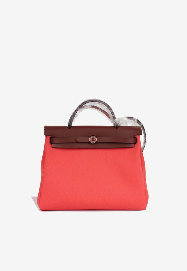 Hermès Herbag 31 in Rose Texas Toile and Rouge H Vache Hunter with Palladium Hardware
