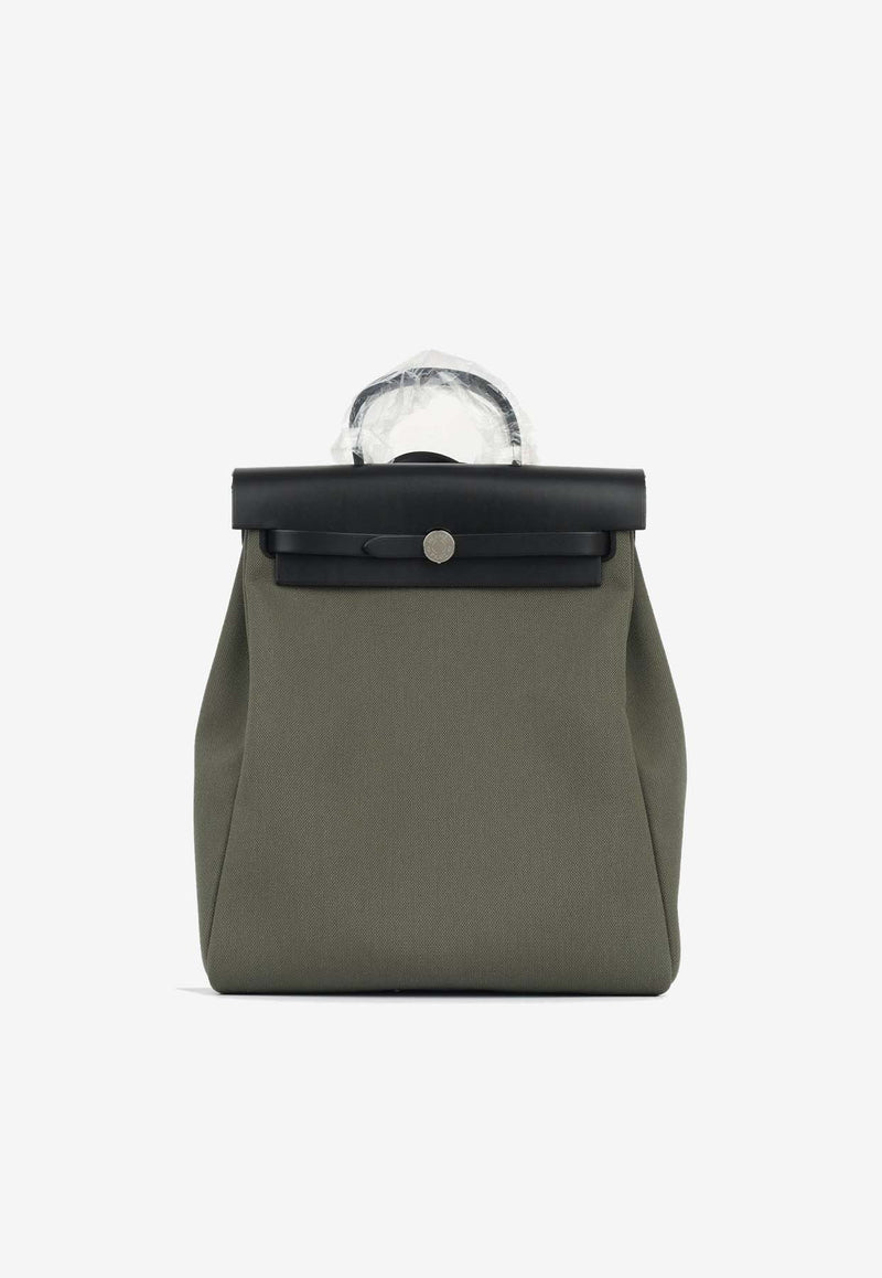 Herbag Sac A Dos in Vert de Gris Toile and Black Hunter Leather
