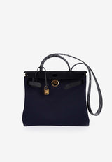 Hermès Herbag 31 in Blue Indigo Toile and Black Vache Hunter with Gold Hardware