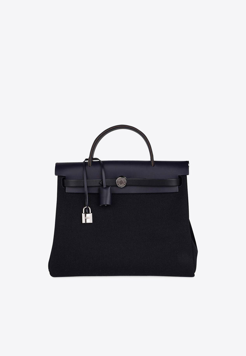 Hermès Herbag Zip Retourne 31 in Black Toile and Blue Indigo Vache Hunter with Palladium Hardware