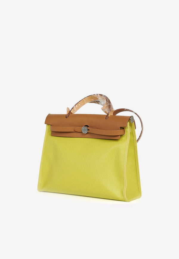 Hermès Herbag Zip Retourne 31 in Lime Toile Berline and Natural Sable Vache Hunter with Palladium Hardware