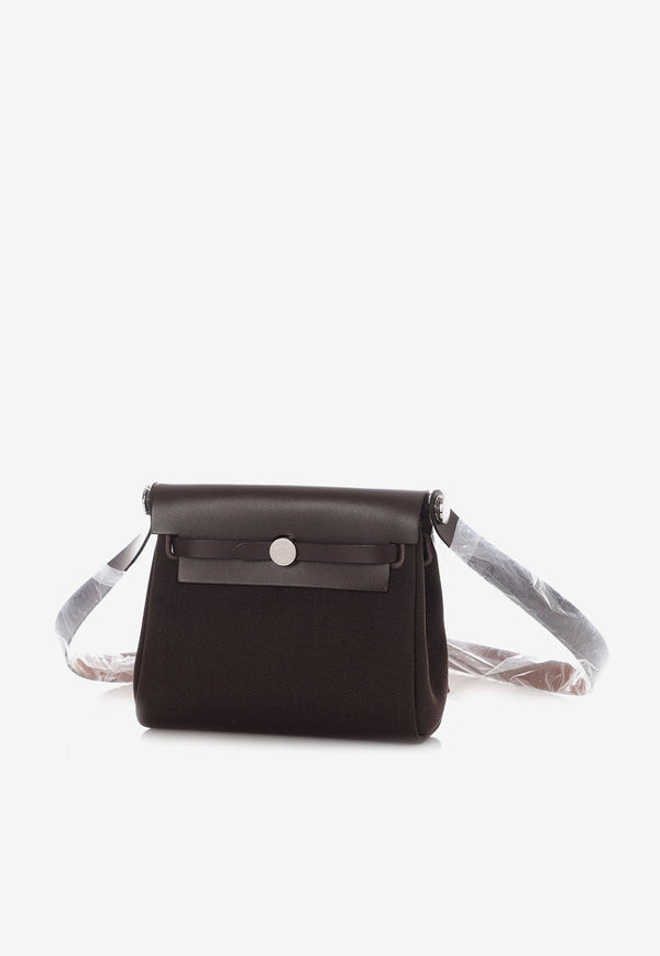 Hermès Mini Herbag Zip 20 in Ebene Toile and Hunter Leather with Palladium Hardware