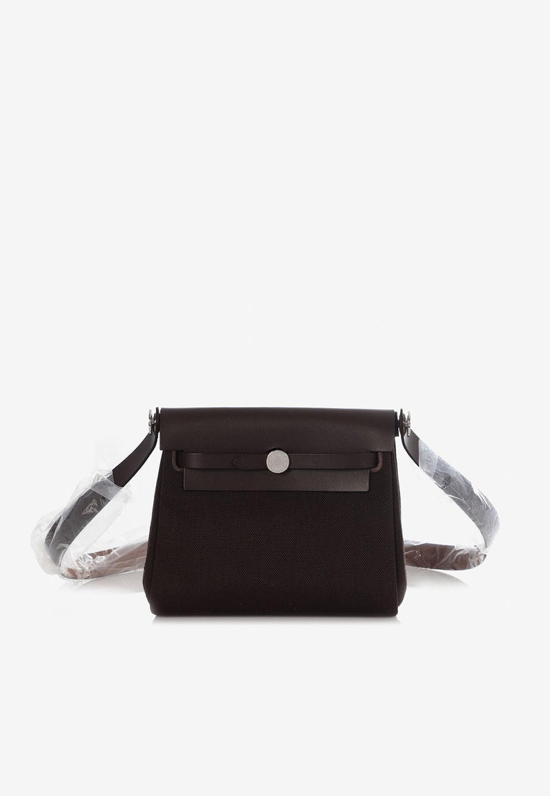 Hermès Mini Herbag Zip 20 in Ebene Toile and Hunter Leather with Palladium Hardware
