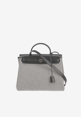 Herbag 31 in Ardoise Vache Hunter Leather and Ecru and Black Toile Canvas with Palladium Hardware