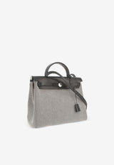 Herbag 31 in Ardoise Vache Hunter Leather and Ecru and Black Toile Canvas with Palladium Hardware