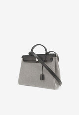 Herbag 31 in Ardoise Vache Hunter Leather and Ecru and Black Toile Canvas with Palladium Hardware