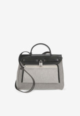 Herbag 31 in Ardoise Vache Hunter Leather and Ecru and Black Toile Canvas with Palladium Hardware